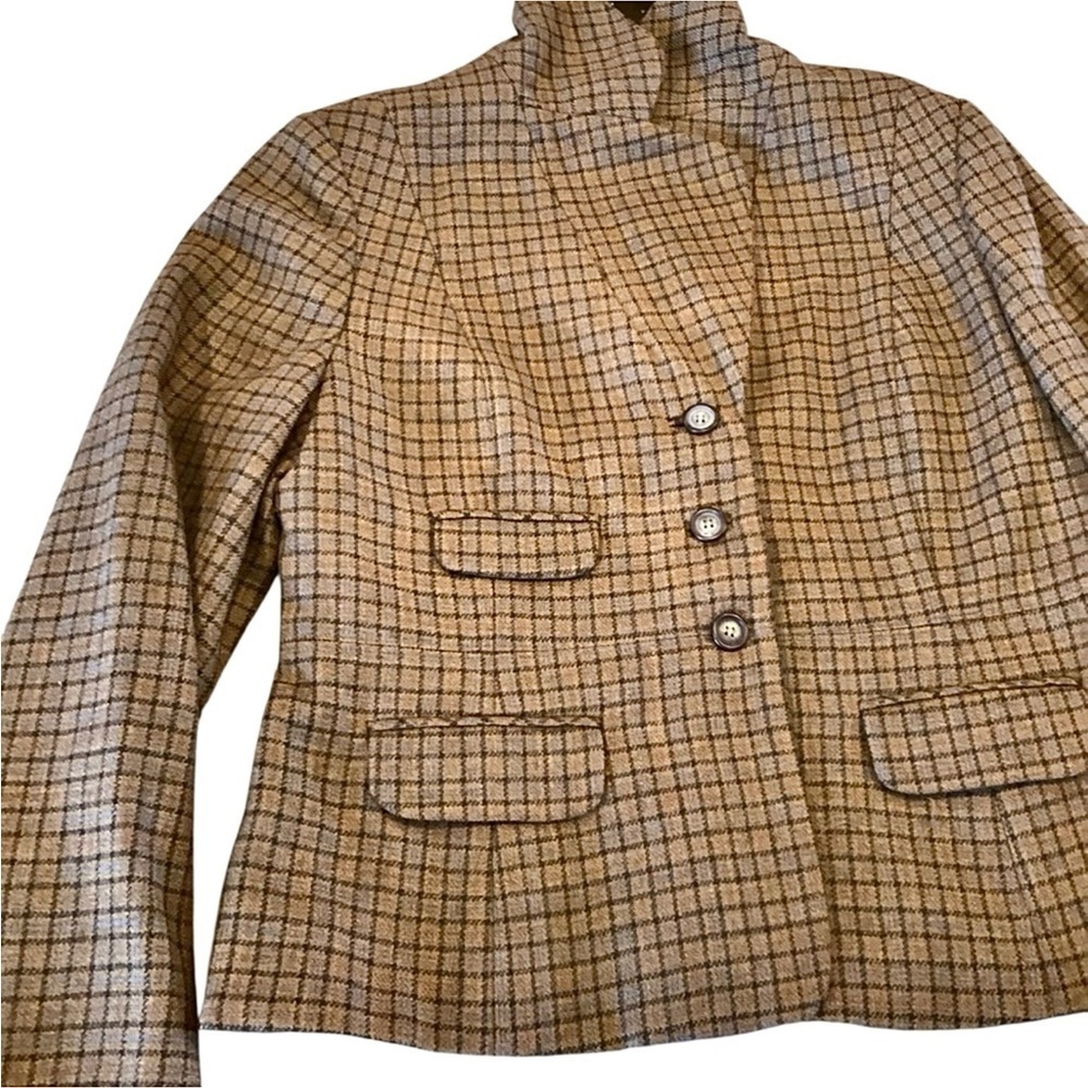 Sundance Brown Plaid Wool Blazer Jacket Studded Collar Women's Size 2 or 4 Lined - Picture 9 of 16